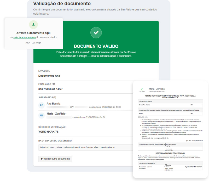 Verificação de autenticidade e integridade de documentos assinados eletrônicamente pelo Sistema ZenFisio