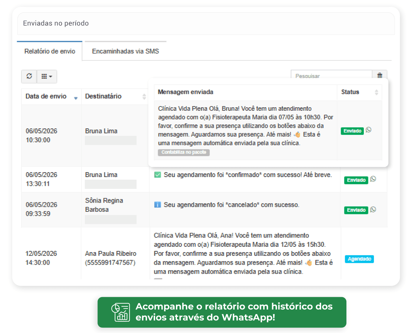 Lembretes de atendimento por SMS, e-mail e WhatsApp