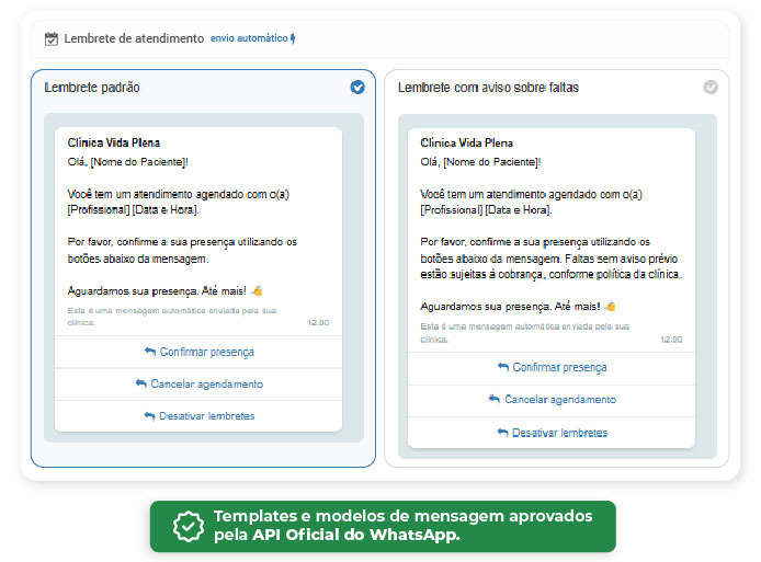 Configurações personalizadas de envio de lembretes de atendimento pelo WhatsApp