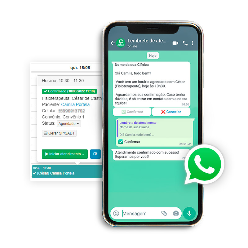 Envio de mensagem pelo WhatsApp com lembrete de atendimento da clínica ou consultório
