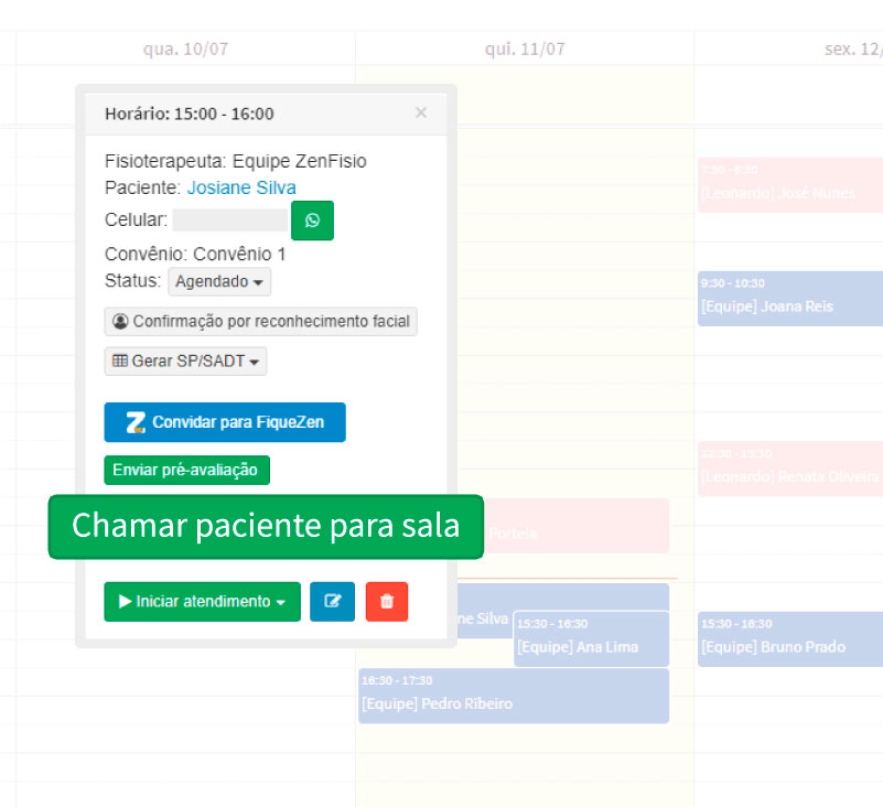 Chamada de pacientes na agenda pelo painel da sala de espera